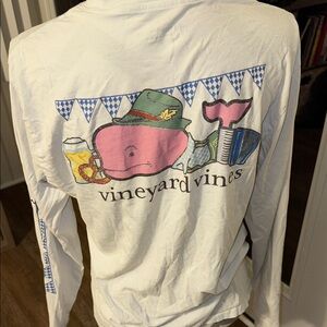 Vineyard Vines White Long Sleeve Tee with Blue Logo